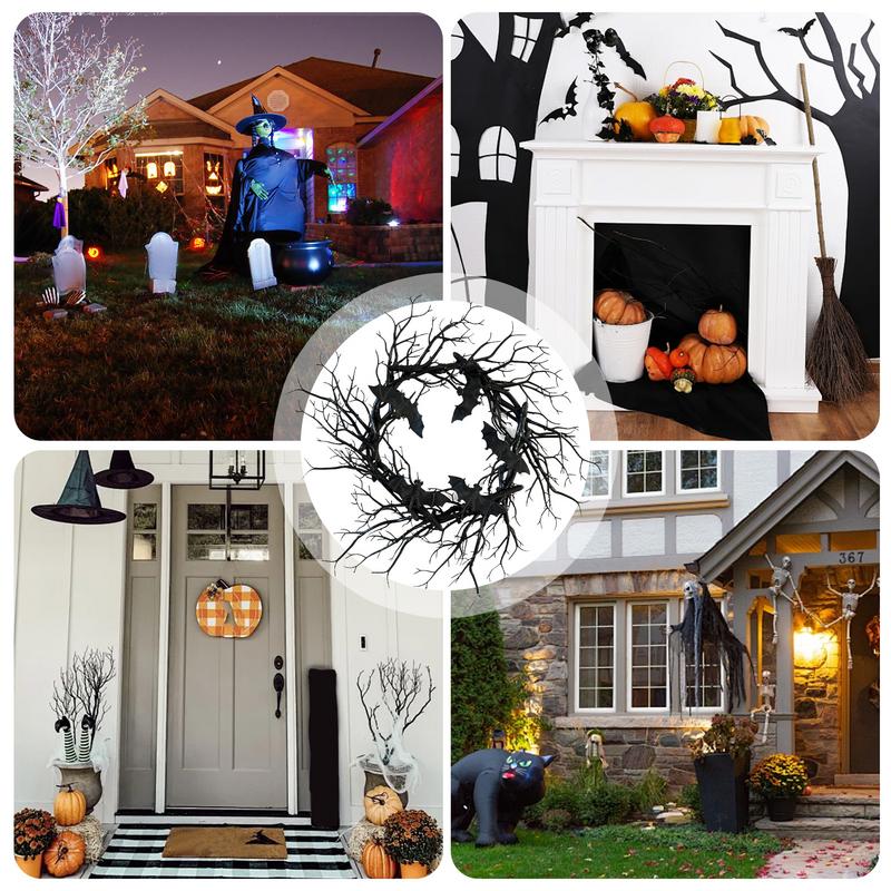 Halloween Black Branch Wreath Artificial Black Twig Wreath Decoration Halloween Party Gothic Branch Props For Wall Window Porch