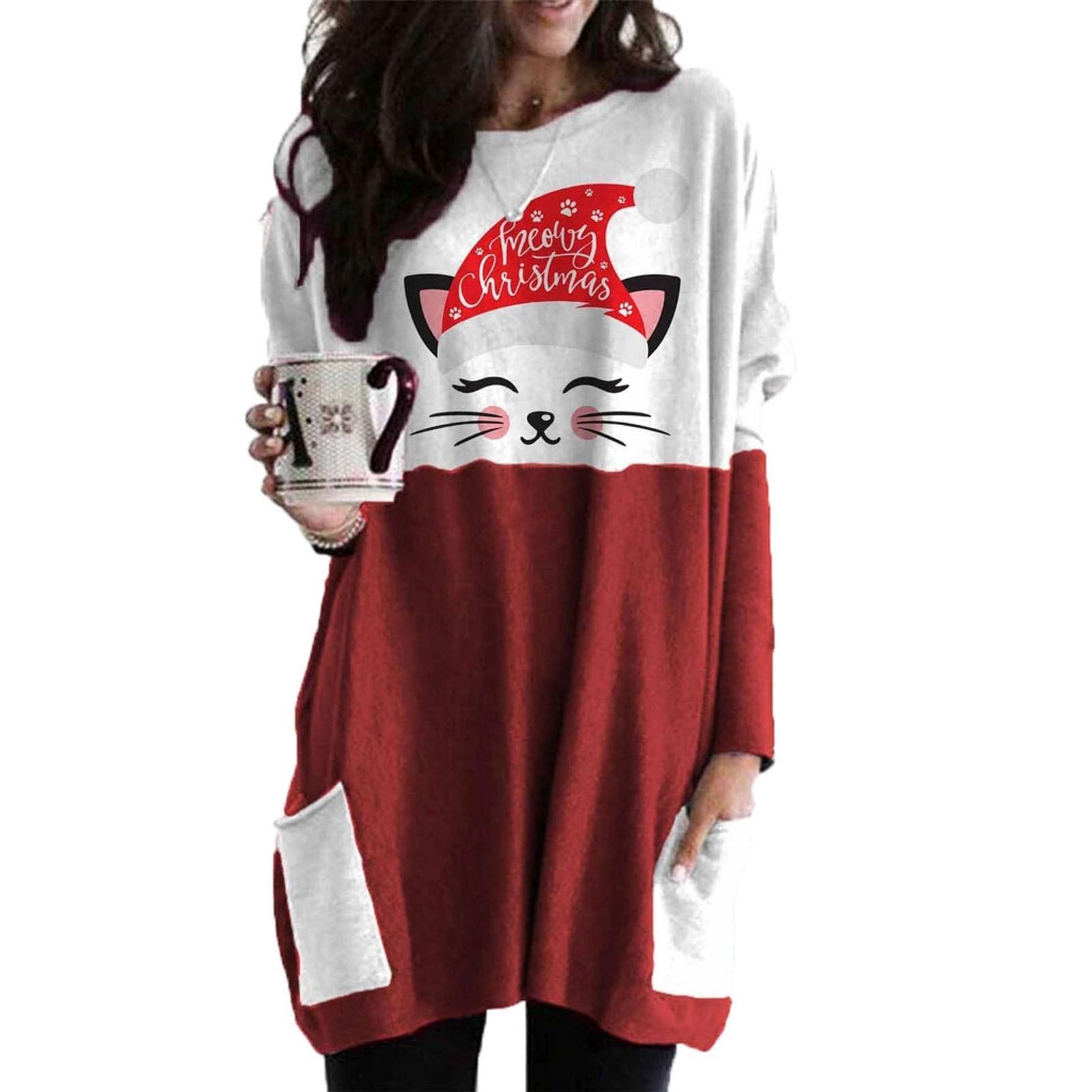 

Женская рождественская толстовка с длинными рукавами и принтом в тон, повседневная блузка M белый