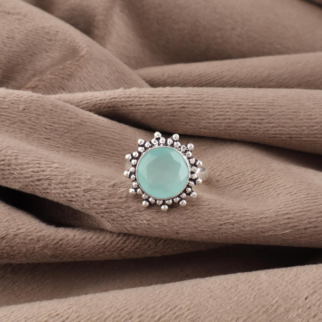 Aqua Chalcedony Ring, 925 Solid Sterling Silver Jewelry, Gemstone Ring, Handmade Dainty Jewelry Gift For Her