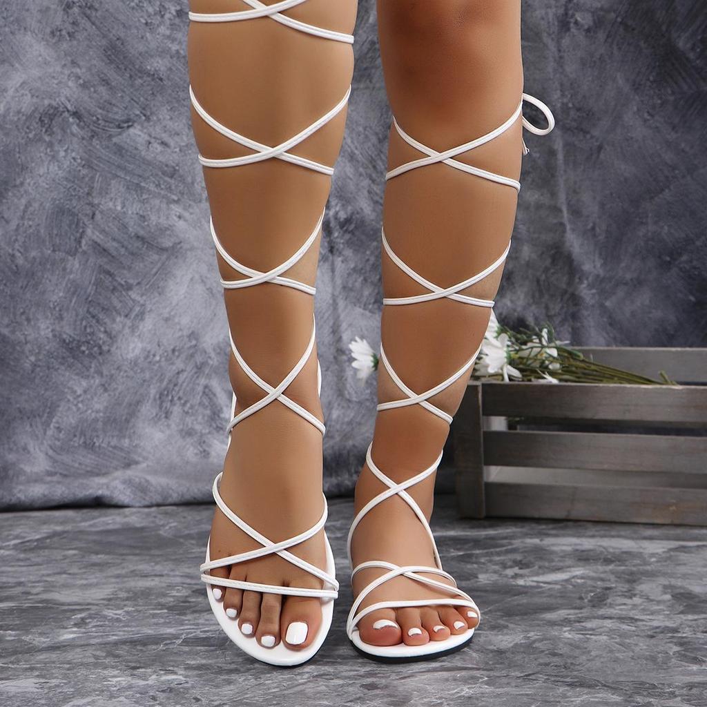 Plus Size Women's Open Toe Flat Sandals - European & American Style, Cross-Border Outdoor Beach Strap Slippers