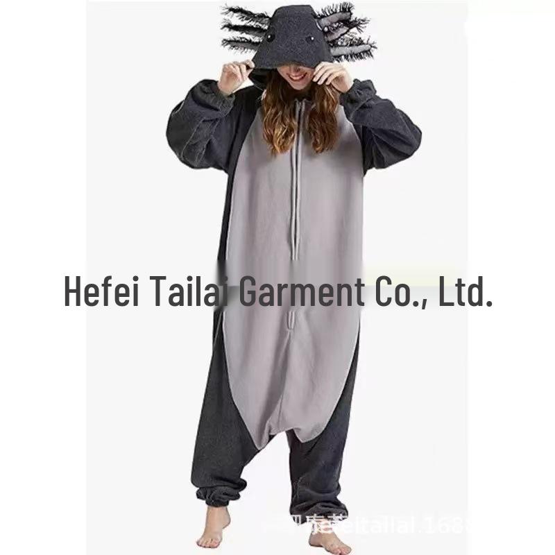 Black & White Dragon Cartoon Onesie Pajamas, Couple Style, Medium-Thick, Plus Size Homewear.