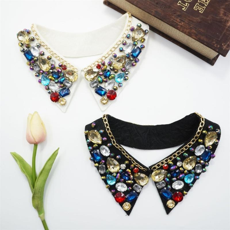Metal Studded False Collar for Women Girl Detachable Collar Lapel Blouse Top Clothing Accessory Casual Decorative Collar