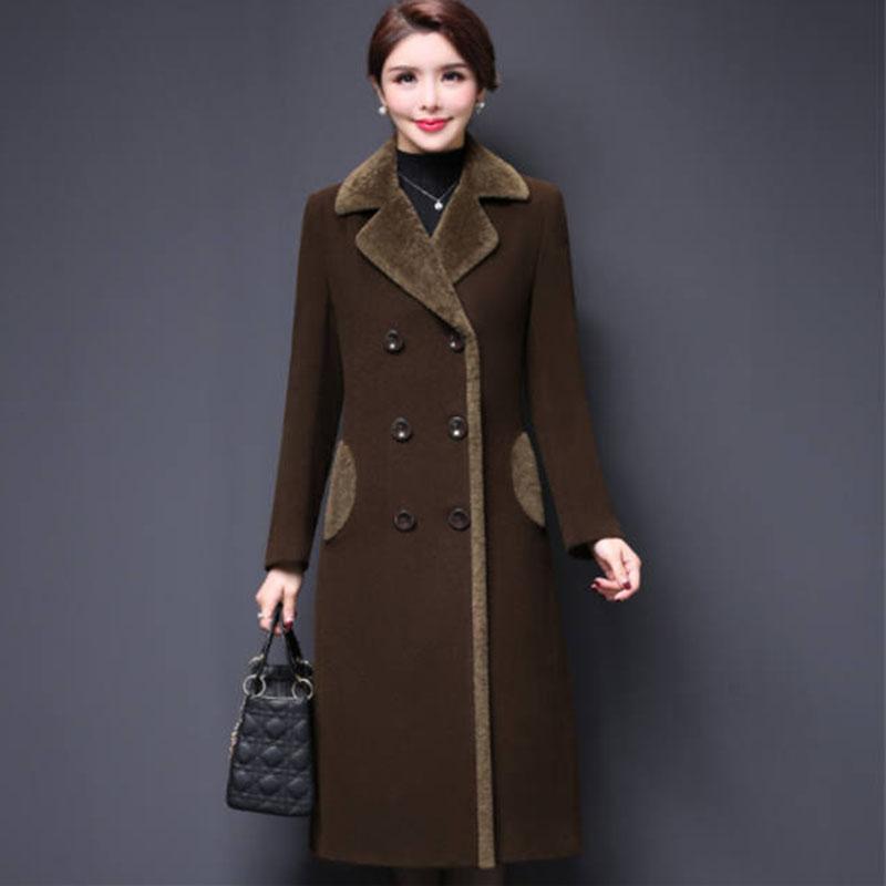 Abrigo de Mezclas de Lana para Mujer Invierno Moda Engrosado Cuello de Cachemir Chaqueta Larga Cálida Ajustada Abrigo Exterior Femenino Tallas Grandes M-5XL