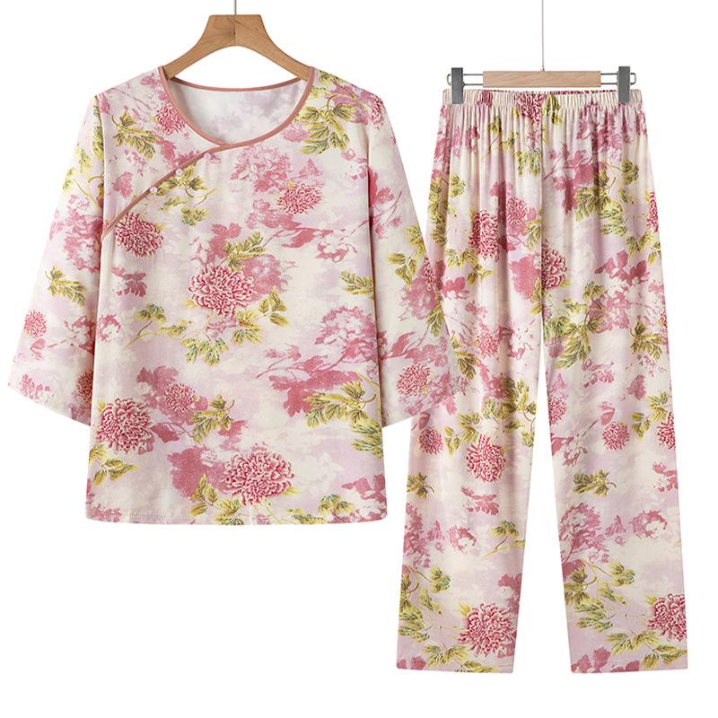 

2026 New Style Women s Summer Mid-Sleeve Top Set for Middle-Aged and Elderly Moms 2XL (Recommended 50-60kg)