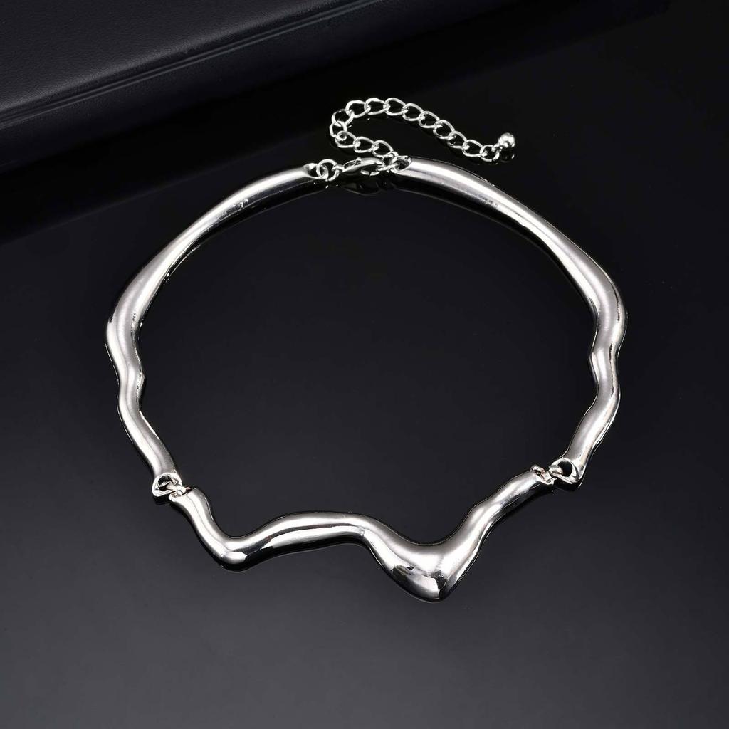 Vnox Punk Metal Irregular Twisted Wave Necklace for Men, Vintage Sliver Color Liquid Alloy Geometric Adjustable Choker Jewelry