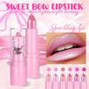 Bow Glitter Lipstick Bright Rose Pink Diamond Lipstick Mirror Pearlescent Shine Waterproof Long-Lasting Glossy Lip Tint Makeup