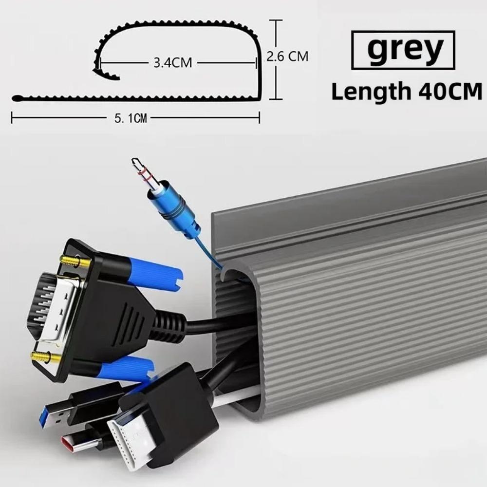 

1pc 40cm/15.74in PVC Desk Cable Organizer Cable Management Accessories Cable Protecter No Drilling Under Desk Management Tray серый