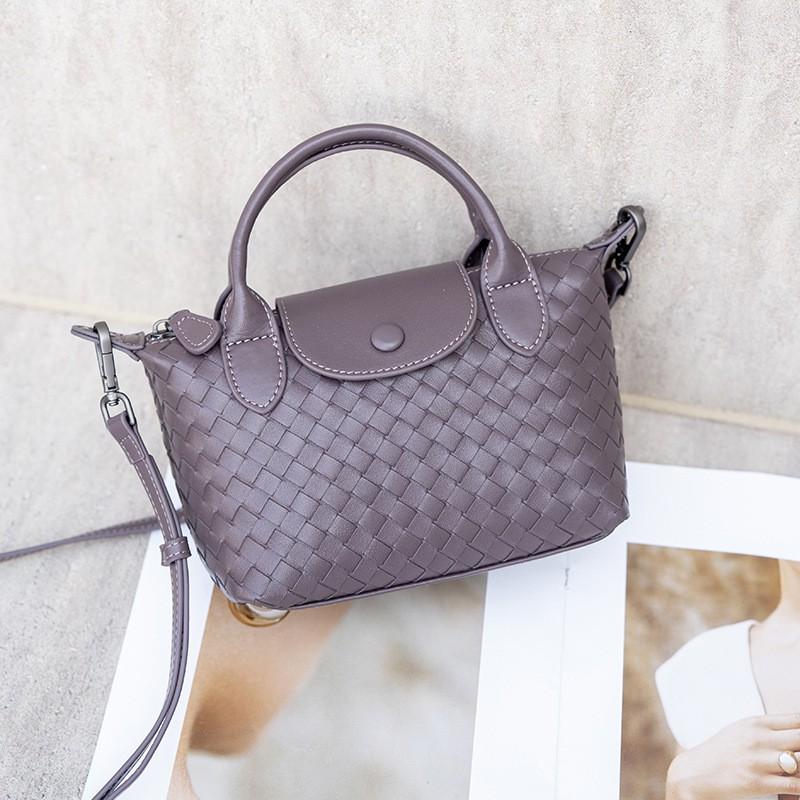 Handwoven Leather Crossbody Bag Adjustable Strap Dumpling Shape Medium Size Fashion Accessory