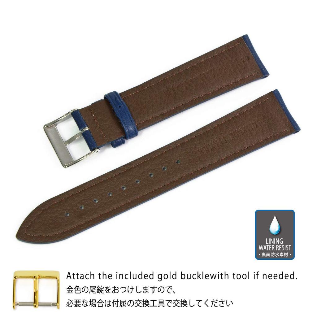 CASSIS MARSEILLE Calfskin Watch Strap with Waterproof Dark Includes Replacement U1018210064020M Backing, 20mm, Blue, Tool,