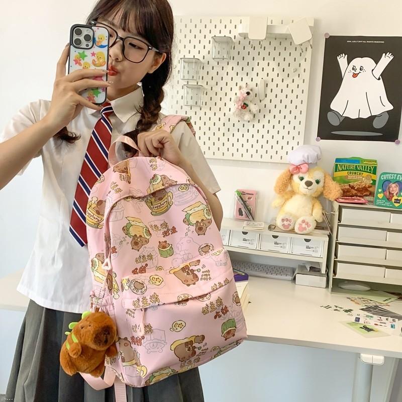 Adorable Nylon Geometric Backpack For Students Breathable And Spacious