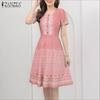 ZANZEA Women Casual Round Neck Short Sleeve Print Summer Dress