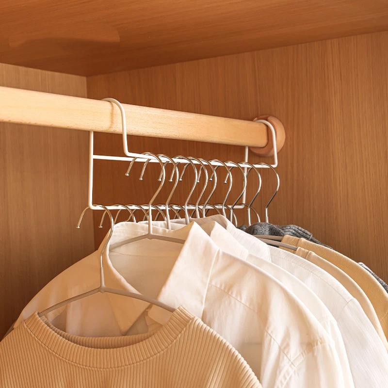 Space Saving Closet Hanger Organizer Metal Iron High Low Staggered Multi Function Wardrobe Clothes Hanger Rod Home