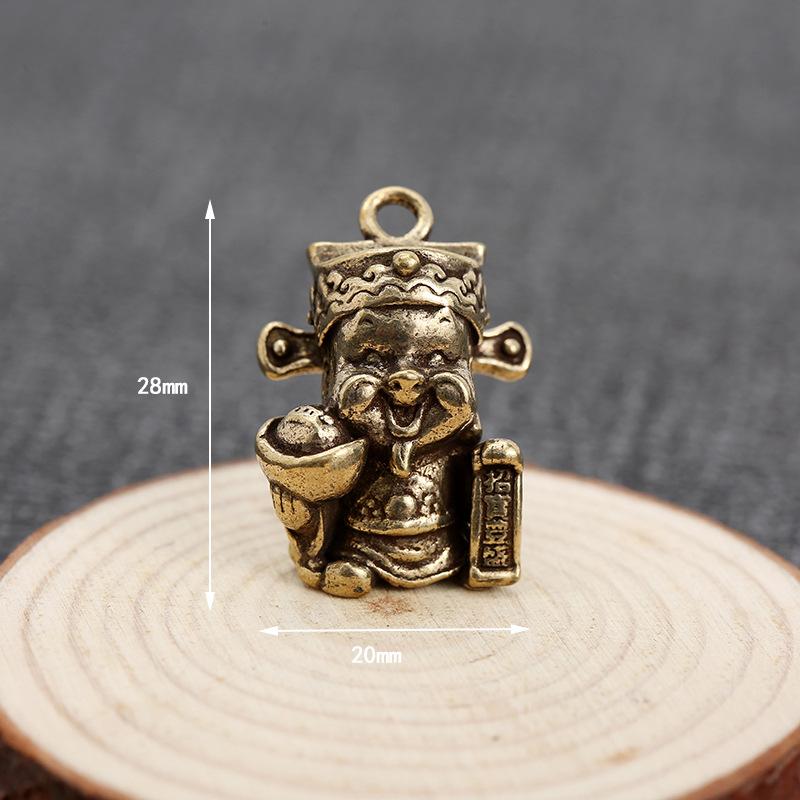 Antique handicraft keychain Copper 5th Road God of Wealth small pendant Car desktop small ornament Car keychain