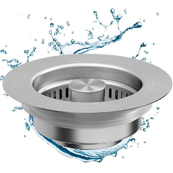 3 In 1 Sink Strainer Stopper - Kitchen Sink Stopper with Upgraded Bigger Basket, 304 Stainless Steel Anti-Clogging Drain Strainer for US Kitchen