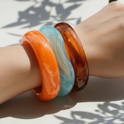 Translucent Acrylic Bracelets Gradient Chunky Cuffs Retro Wristbands Resin Bangles  Y2K Lovers
