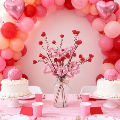 Yousheng Valentines Day Decorations Red Heart Berries Picks Artificial Valentines Day Floral Cuttings for Home Office Wedding Anniversary Party Decor