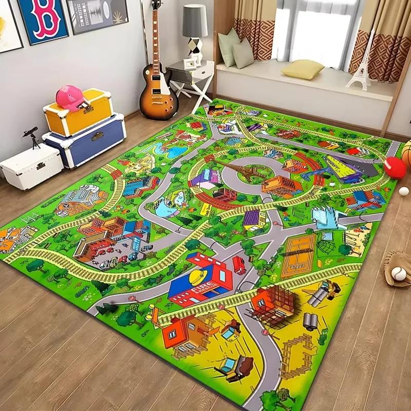 Children’s Educational City Life Playmat Rug Road Traffic System Carpet for Bedroom & Playroom, Fun Learning Safe Kids Floor Mat