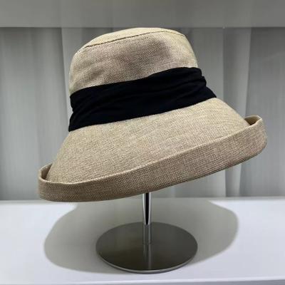 Chapéu de Pescador de Linho de Verão Com Aba Larga e Decoração de Laço Para Uso Diário