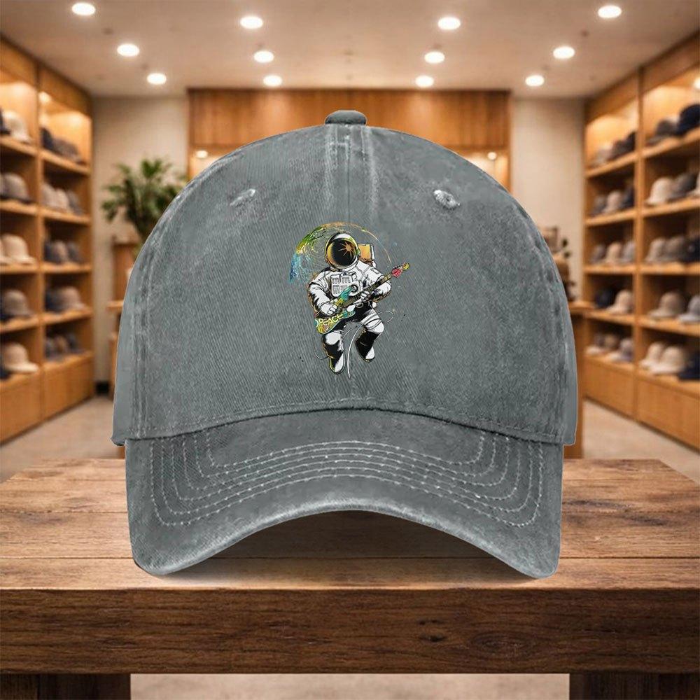 Pc Astronaut Playing Electric Guitar Baseball Cap Adjustable Snapback Hat Suitable for Travel Streetwear Themed Parties Li
