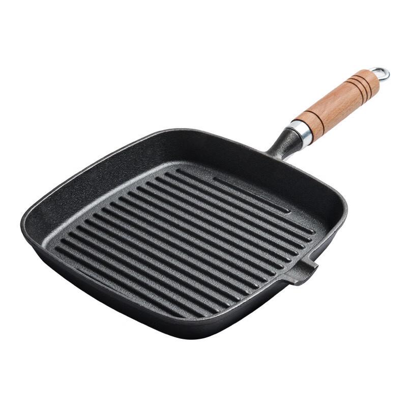 ZMR Cast Iron Steak Frying Pan with Wooden Handle