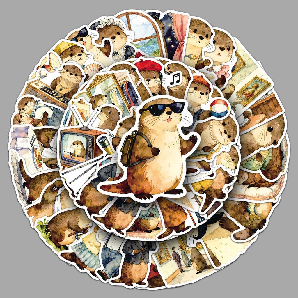 50 Cartoon Otter Stickers - Cute, Retro, Waterproof for DIY Journals & Storage Boxes