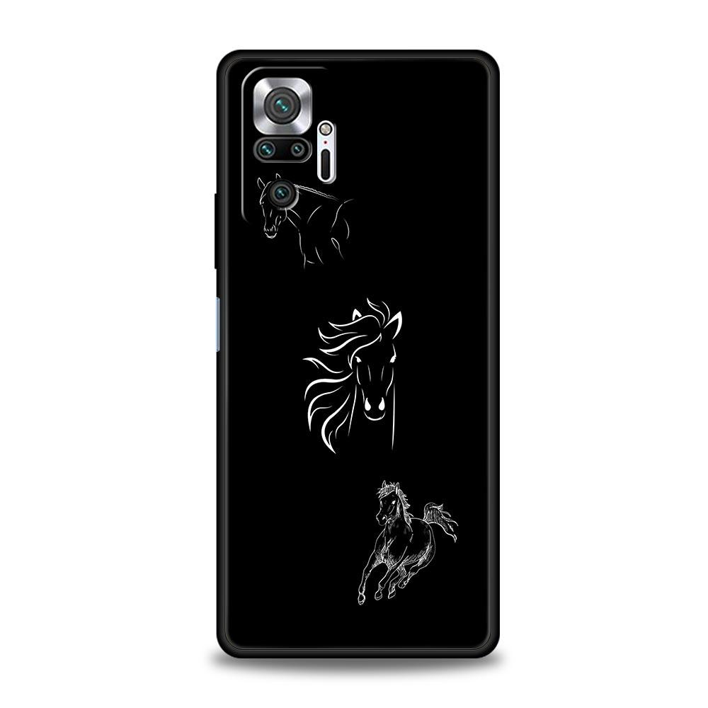 Animal Art Horse Phone Case For Xiaomi Redmi Note 14 13 5G 10 11 12 Pro Plus 4G 14C 13C 12C 10C Black Cover