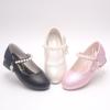 Children's Leather Shoes with White Bows, Spring and Autumn Girls' High-heeled Princess Shoes, Little Girls' Pearl Single Shoes