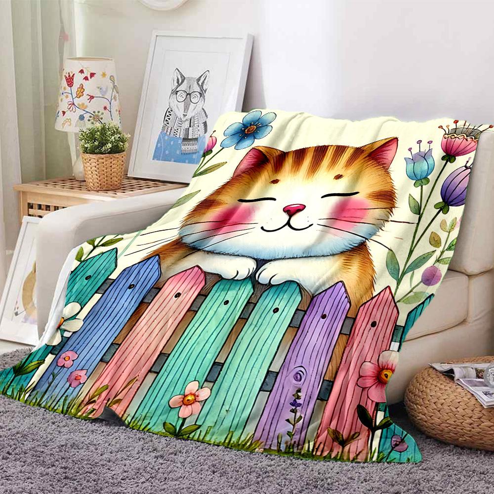 1pc Cat Garden Blanket, Lightweight Flannel Throw Blanket For Sofa, Bed, Travel098