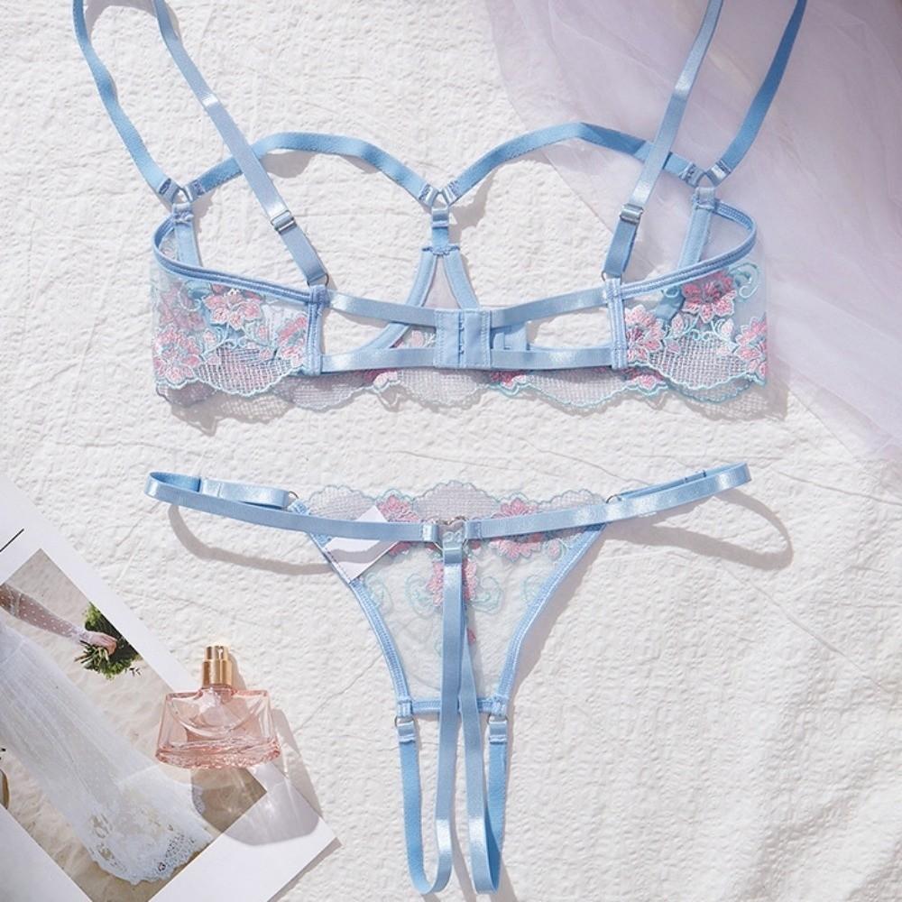 Lace Lingerie Suit Chest Support Bra Briefs Set T-back Perspective Lingerie Valentine's Day
