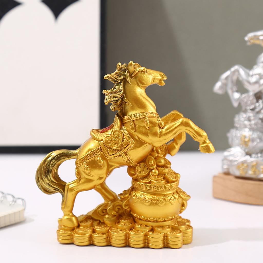 Resin Standing Horse Sculpture Zodiac Blessing Souvenir Feng Shui Horse Year Ornament for Home Room Office Decoration