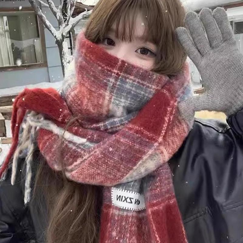 Autumn And Winter  Korean Plaid Scarf Women'S Thick Atmosphere Warm Student Shawl Neck Scarf