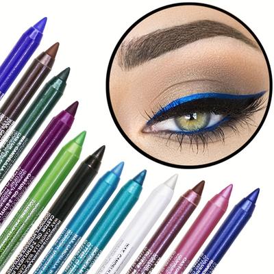 Bunter Eyeliner in 14 Farben, hochfarbiger Eyeliner mit Perlenglitzer, Metall, geräuchert, Punk-Gothic-Look, lang anhaltender, wasserfester Eyeliner