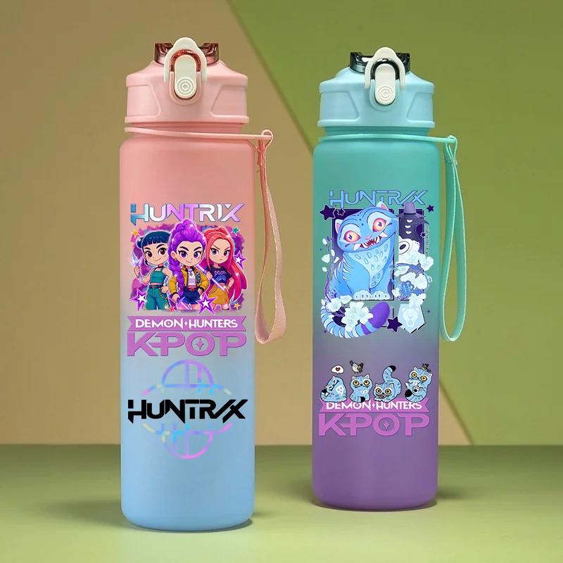 750ML KPop Demon Hunters HUNTR/X Rumi Mira Zoey Jinu Gradient Color Water Cup Child Straw Drinking Bottle Saja Boys Tiger Gift
