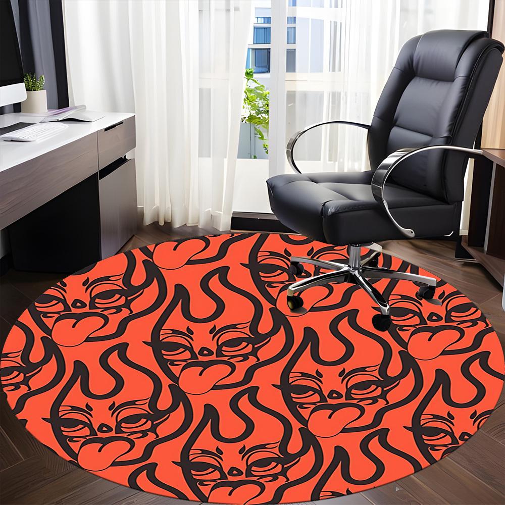 1pc Devil Faces Office Round Area Rug,  Mat Suitable For Office, Under Office Chairs Bedroom Living Room Home Decor, Room Deco