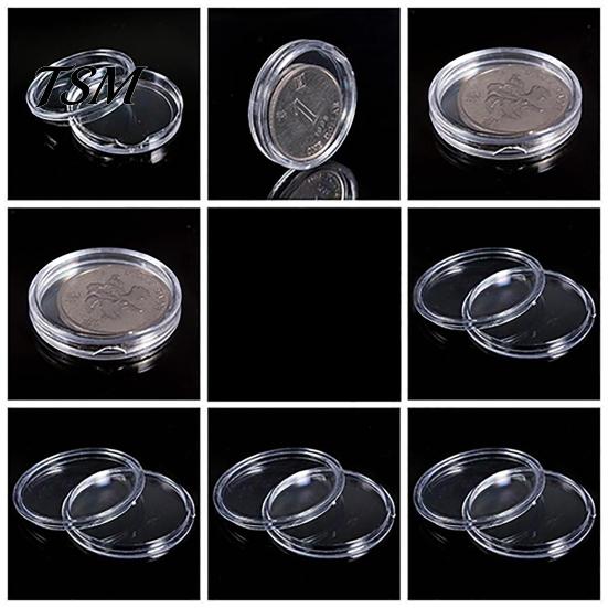 Coin Protector 10Pcs Clear Transparent Plastic Round Capsule Collecting Storage Box Case Holder
