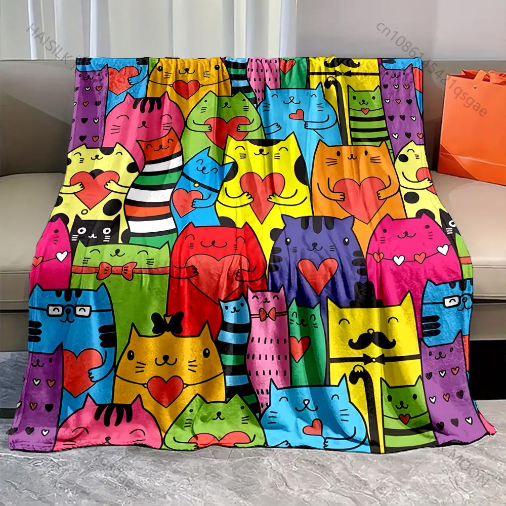 A Group of Cats Cartoon Print Warm and Comfortable Blankets for Adults and Children Luxury Gifts for Home Travel Camping RV