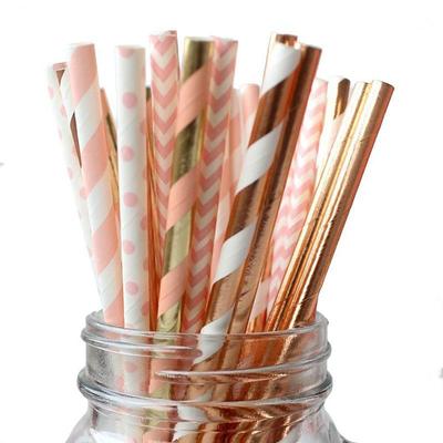 25Pcs/Pack Mixed Colors Straws With Disposable Paper Straws Food Grade Degradable Tableware For Party Birthday Wedding Celebrations Supplies
