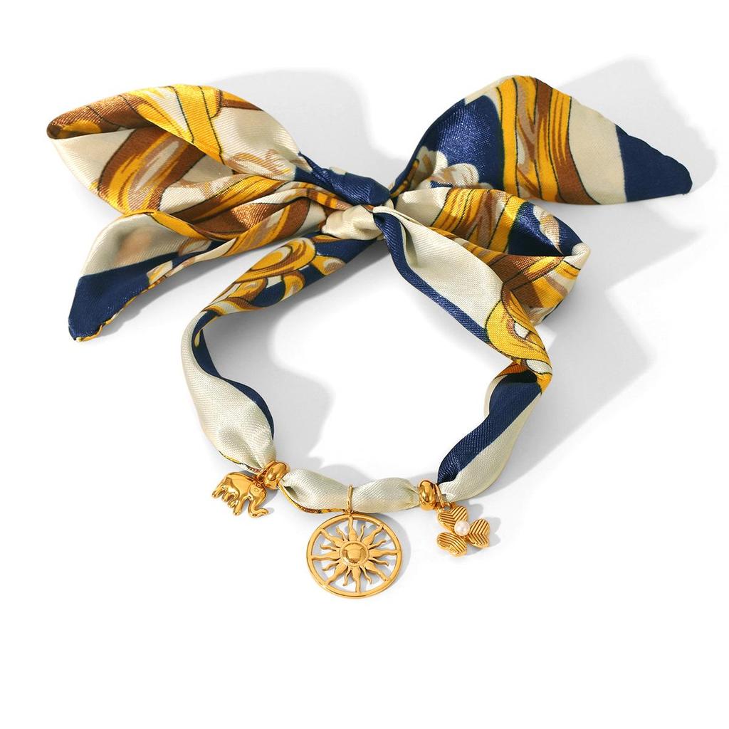 European & American Autumn/Winter Silk Scarf Series: Sun Pendant Stainless Steel Necklace & Light Luxury High-End Bracelet.