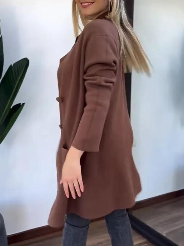 2024 Women's Fashion Woolen Coat: European & American Style, Long Sleeve, Turn-Down Collar, Pockets for Autumn & Winter