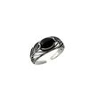 PANJBJ 925 Sterling Silver Black Agate Rings for Women Line Texture Hollow Out Design Retro Jewelry Gift Dropshipping