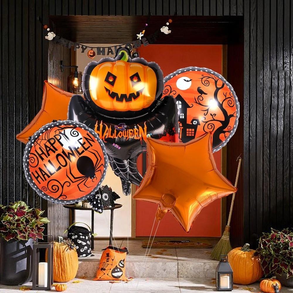 5Pcs Skull Motif Aluminum Foil Balloons Ghost Design Air Inflatable Balloons  Halloween Party