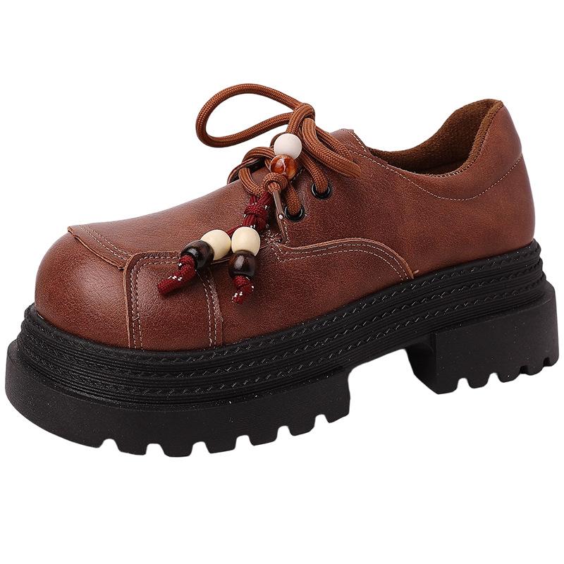 British style girls small leather shoes autumn and winter fashion platform wear Mary Jane shoes lace-up heightening non-slip loafers tide