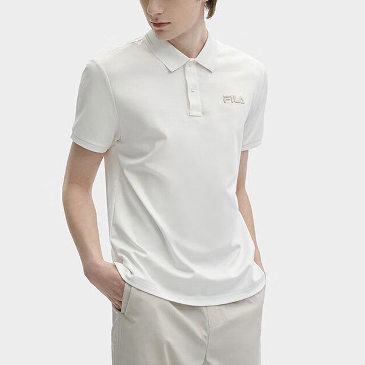 Fila Heritage Series Solid Color Casual Knit Short Sleeve Polo Shirt Men Polo Shirts Cloud-Mushroom-White F11M428109FWT