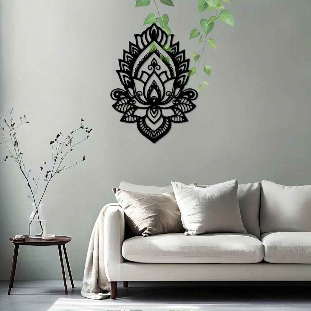 Iron Wall Art Black White Mandala Baroque Style Metal Decor for Indoor Outdoor Home