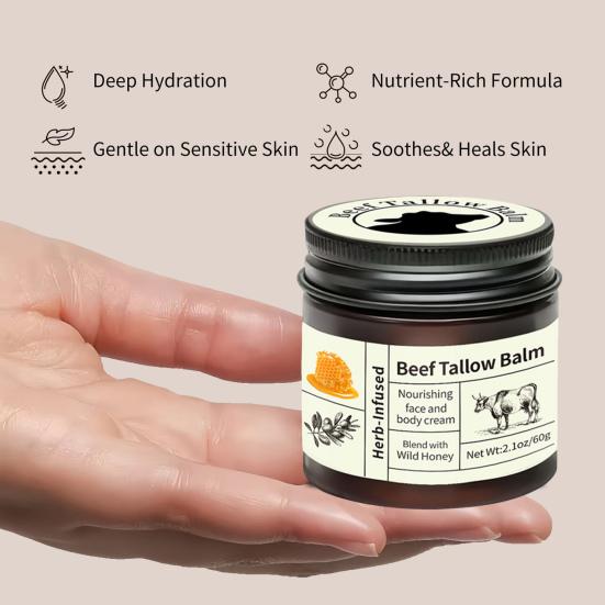 Beef Tallow Moisturizing Cream with Jojoba Oil Shea Butter Honey Lightweight Non-Greasy Daily Hydration Nourishing Skin Barrier Support for Face Skin
