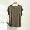 Camiseta Modal de Mujer Verano Fina Cuello Redondo Manga Corta Blusa Minimalista Holgada Tallas Grandes Transpirable Casual Diaria Camisetas
