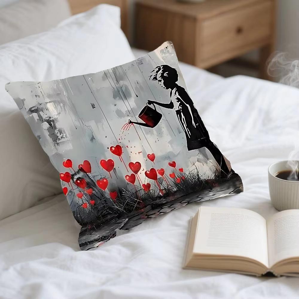 Banksy Style Pillow Cover Graffiti Design Soft Polyester Fabric Cushion Cover For Sofa Car Home Office High Quality Decor Gift