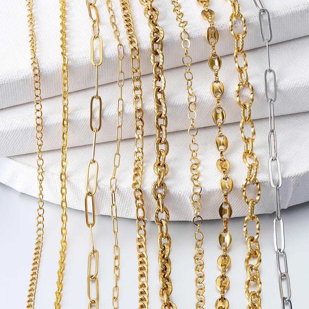 2Meters/1Meter Stainless Steel Chain High Quality Gold Color Chains for Bracelet Necklace Jewelry Making DIY Findings Wholesale