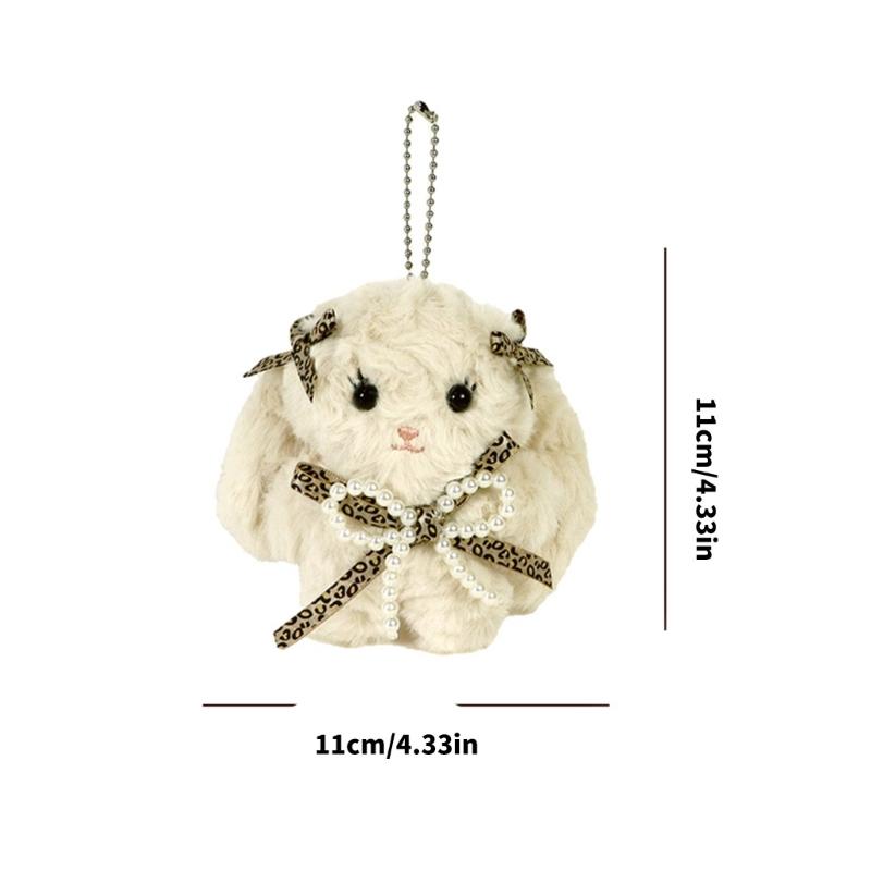 Lovely Bowknot Rabbit Keychain Plush Animal Shaped Keyring Student Bag Charm Backpack Accessory for Fashionable Women
