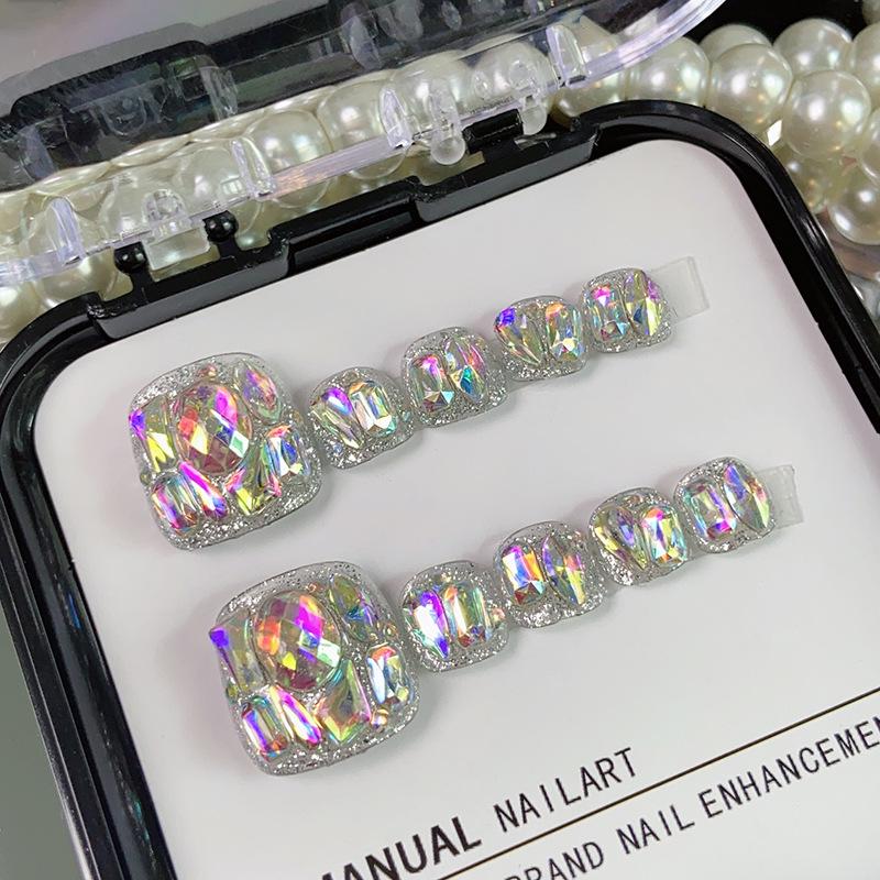 

Iridescent Diamond Press-on Toe Nails: Summer Nail Art Stickers Medium